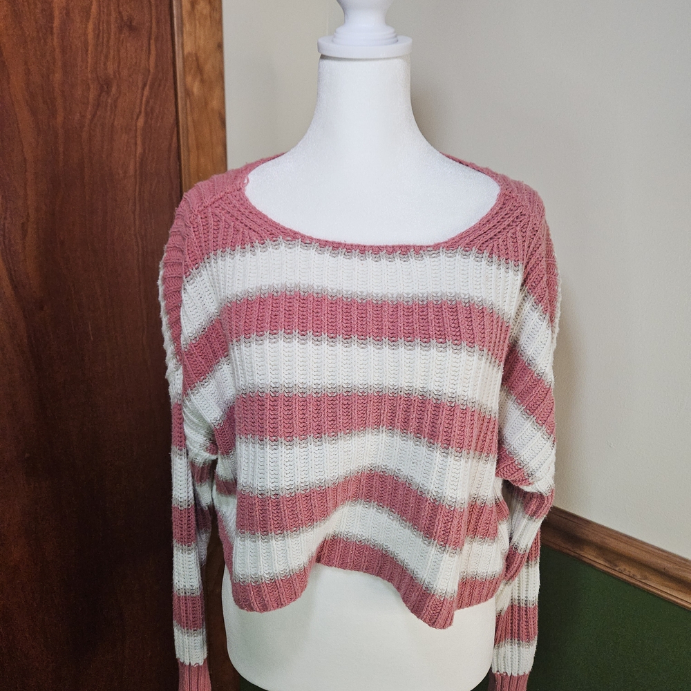 American Eagle Outfitters Pink and White Striped Sweater